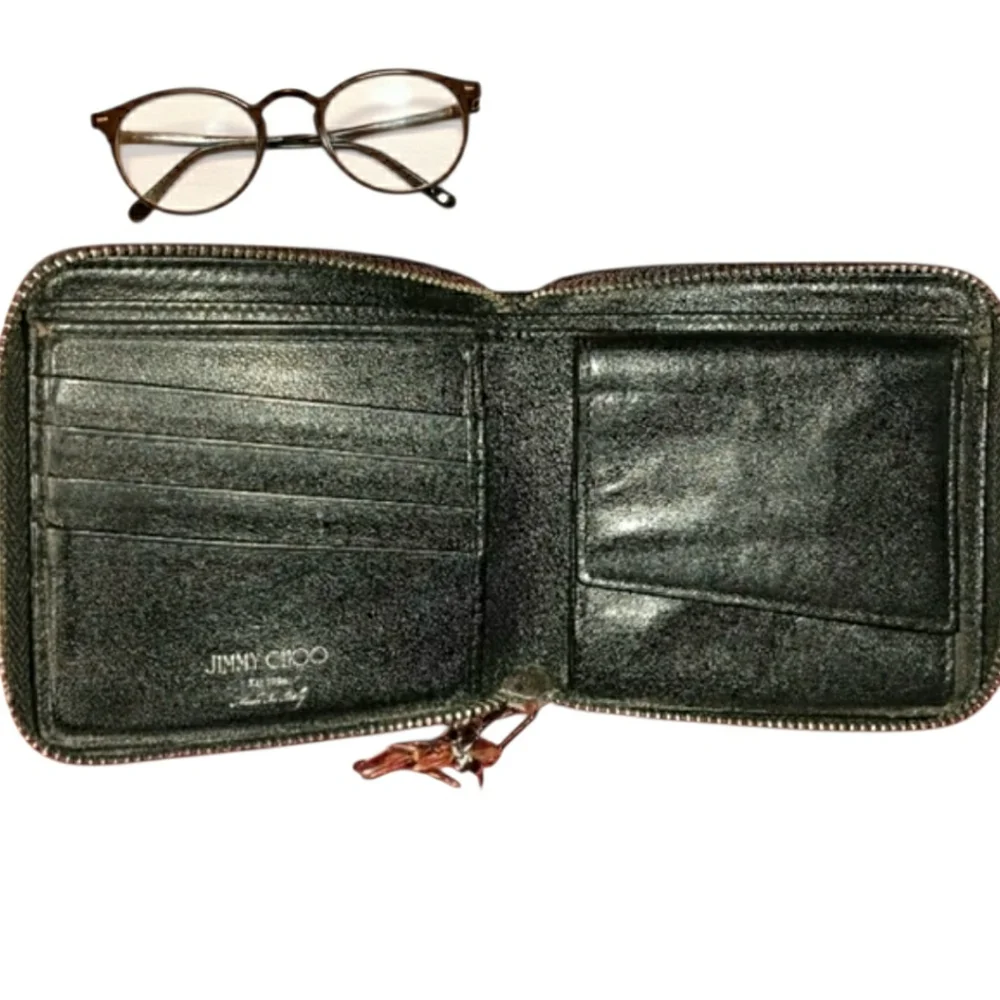 JIMMY CHOO Black Leather Star Embossed Wallet w/ Chain